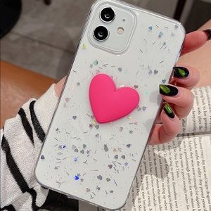 Pink Heart Sequin Decor Clear iPhone 12 Pro Max Or 13 Pro Max Phone Case